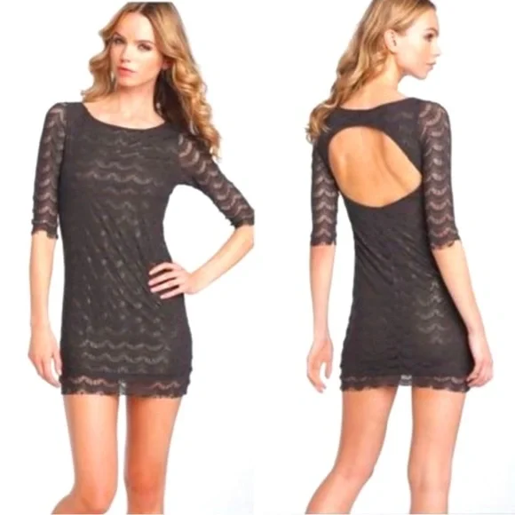 Free PeopleHolly Lace Shift Dress, size XS, black lace & gold lining